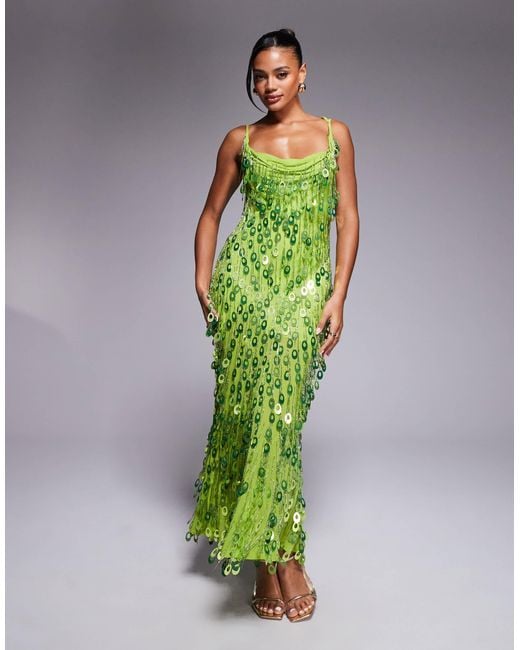 ASOS Sequin Droplet Cowl Neck Maxi Dress in Green | Lyst Australia