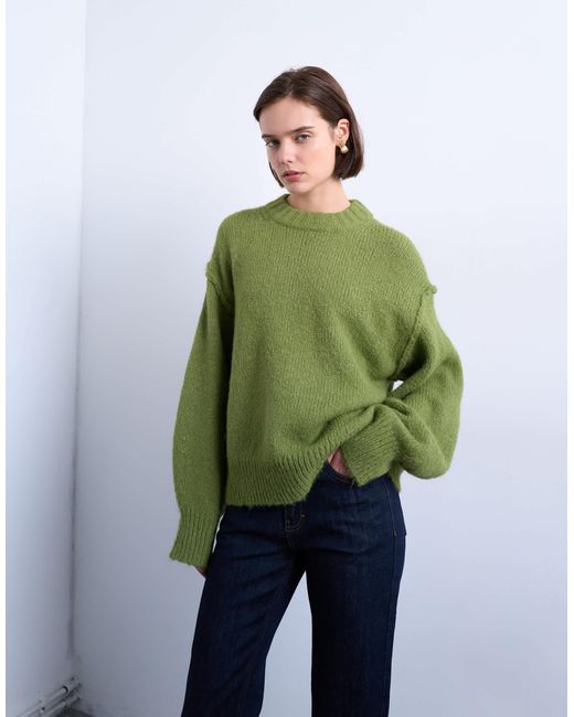 TOPSHOP Green – flauschiger strickpullover aus wollmix