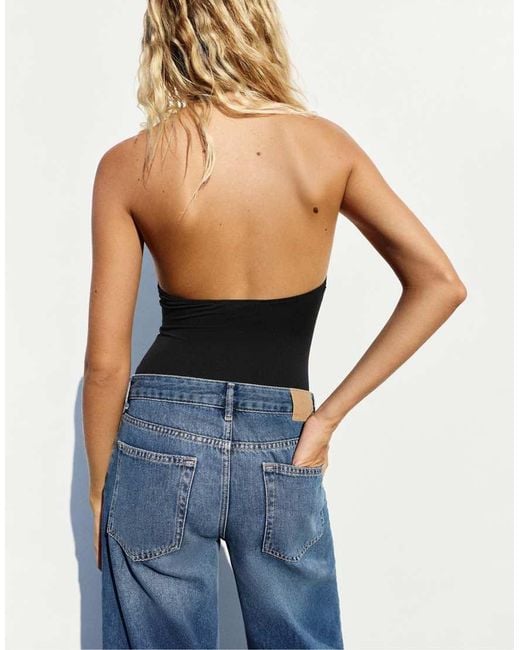 Pull&Bear Blue Rhinestone Halter Bodysuit