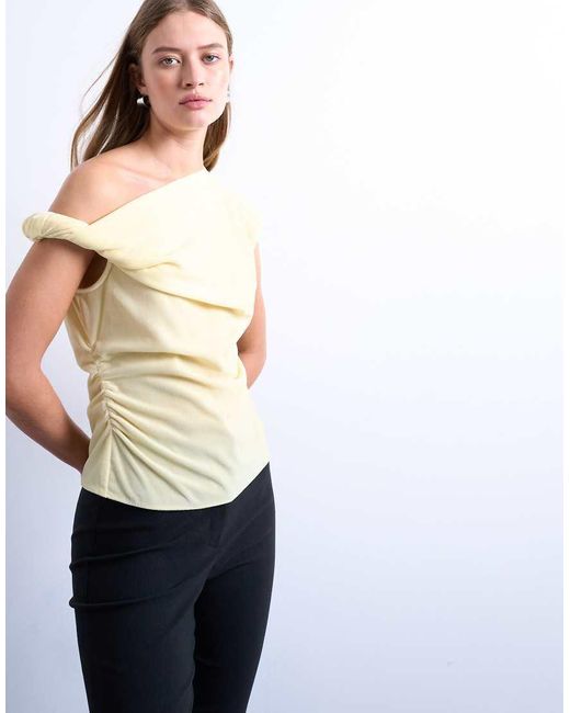 TOPSHOP White Twist Shoulder Velvet Top