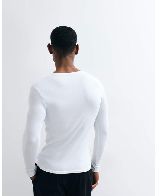 ASOS White Muscle Fit Long Sleeve T-shirt With Notch Neck for men