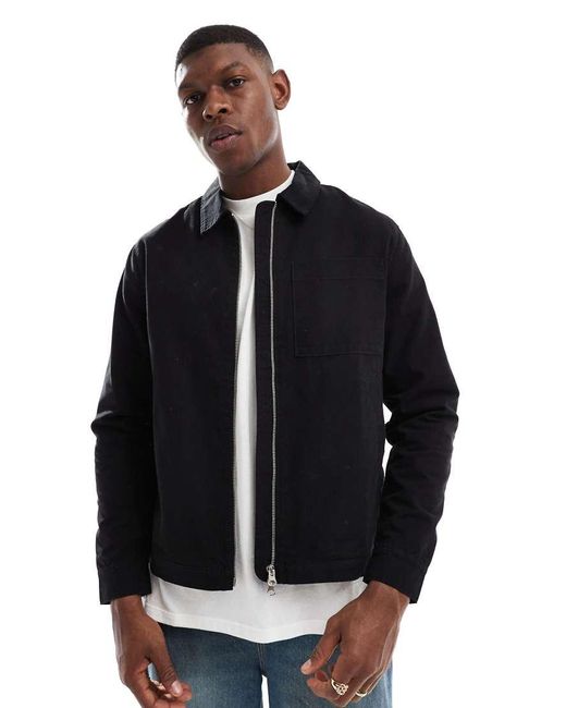 New Look Blue Twill Zip Through Jacket for men