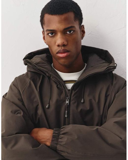 Pull&Bear Gray Puffer Jacket With A High Neck for men
