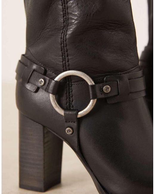 Free People Black Heidi Leather Harness Detail High Heel Boots