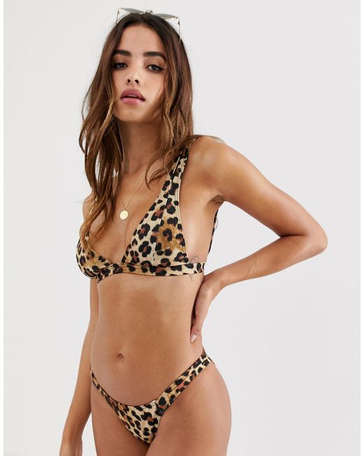 ASOS Denim Recycled Mix And Match Double Strap Triangle Bikini Top in Brown  - Lyst