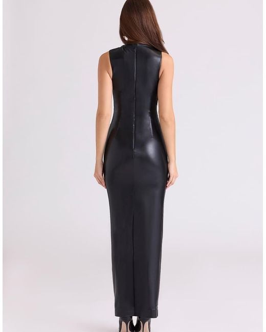 House Of Cb Blue Maya Vegan Leather Draped Maxi Dress