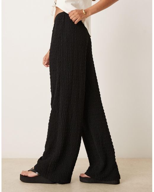 Gina Tricot Black Straight Leg Crinkle Textured Trousers