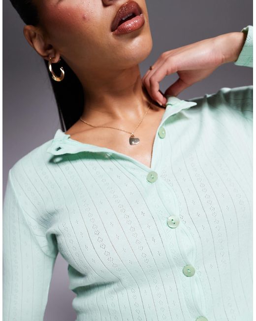 Kaiia Gray Exclusive Pointelle Button Through Pyjama Top Co-ord