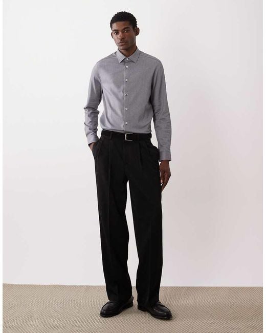 ASOS Gray Smart Slim Herringbone Shirt for men