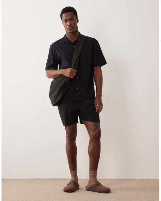 ASOS Black Co-ord Relaxed Revere Shirt With Linen for men