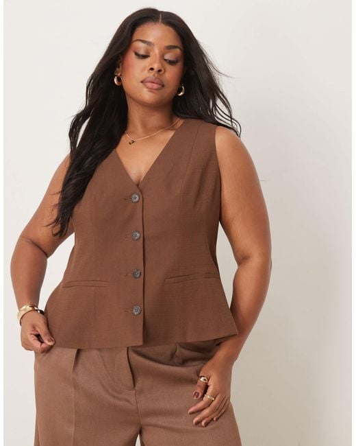 ASOS Brown Curve Peplum Waistcoat