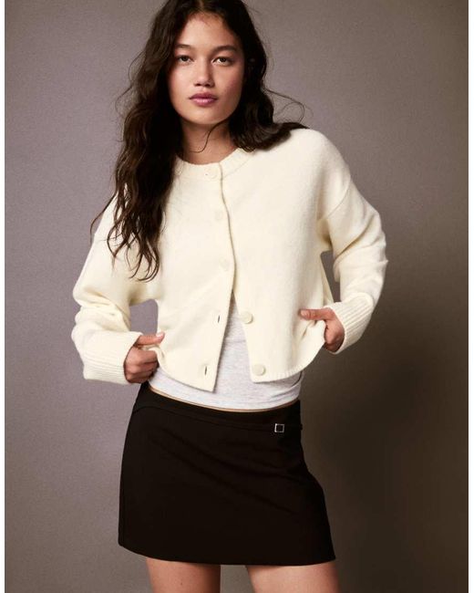 Bershka Brown Round Neck Button-up Knit Cardigan