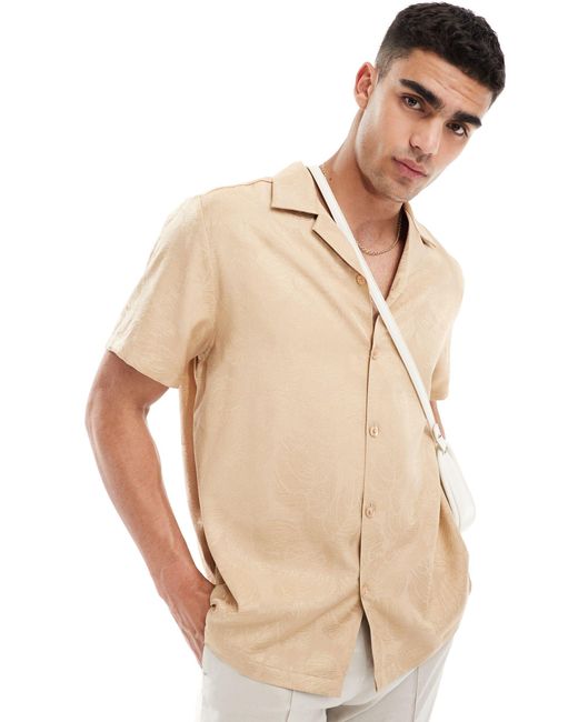 Chemise décontractée en jacquard avec col à revers et manches courtes - beige feuillu ASOS pour homme en coloris Natural