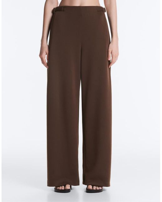 Oysho Brown Wide-leg High Rise Pique Trousers With Buckles