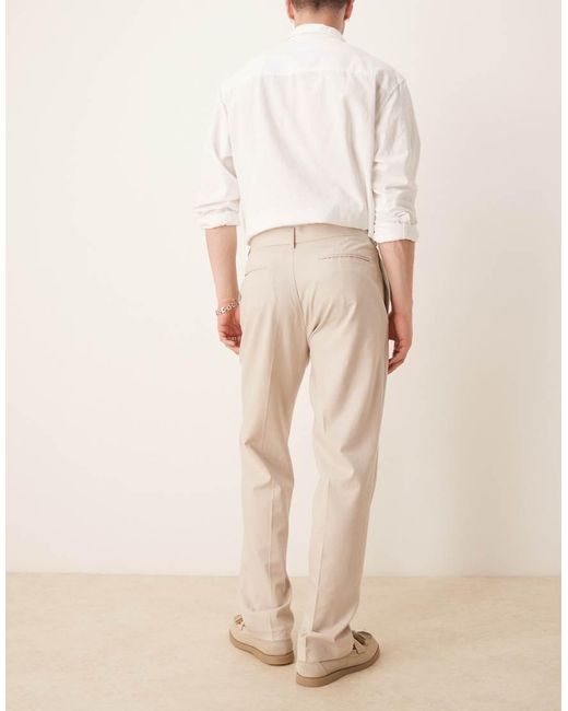 ASOS Natural Smart Straight Leg Linen Blend Trousers for men