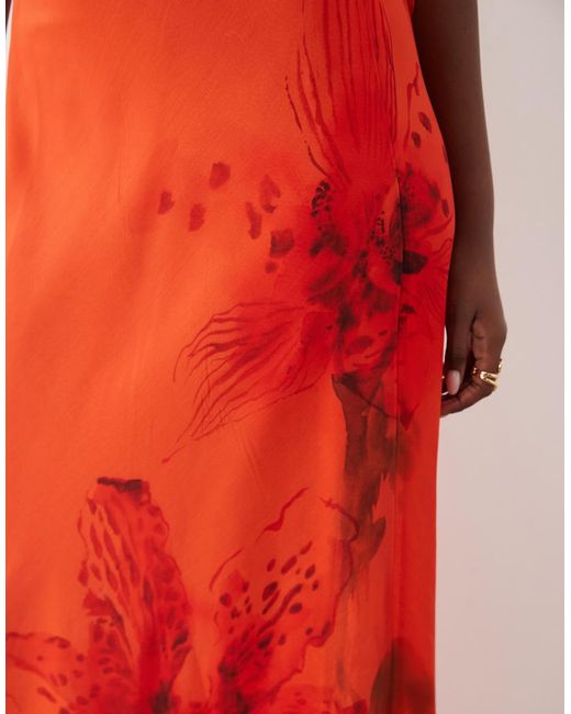 ASOS Red Bias Cut Column Cowl Back Midi Dress With Contrast Binding