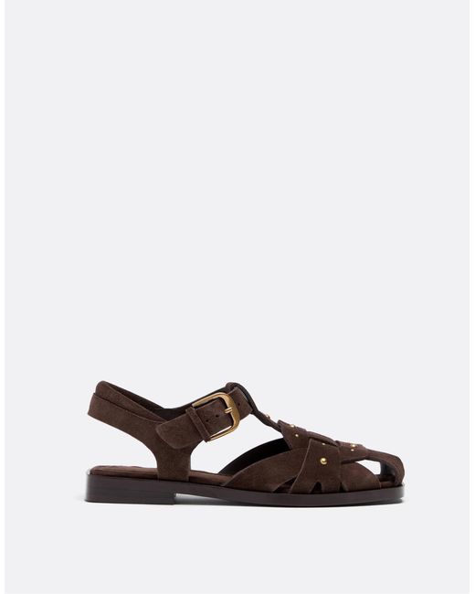 Stradivarius White – gittersandalen aus leder