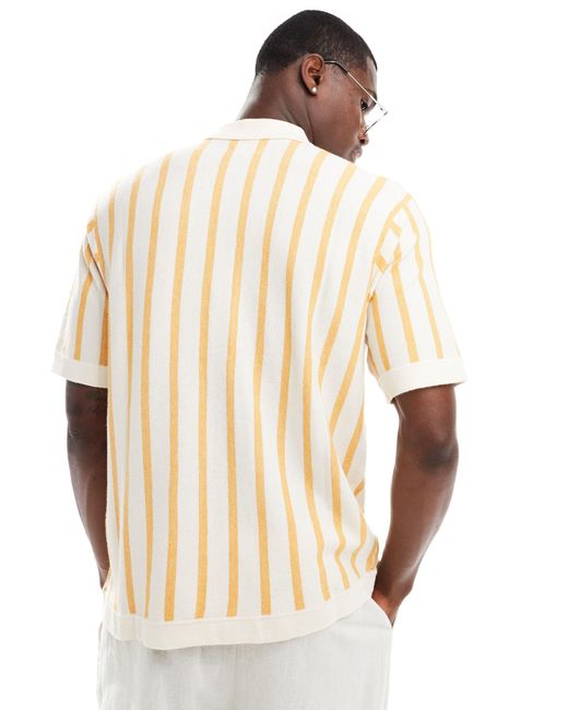 Jack & Jones – gestreiftes oversize-hemd aus strick in Natural für Herren