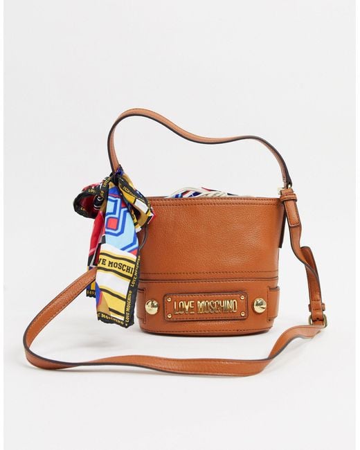 Love Moschino Brown Bucket Bag With Scarf Tie