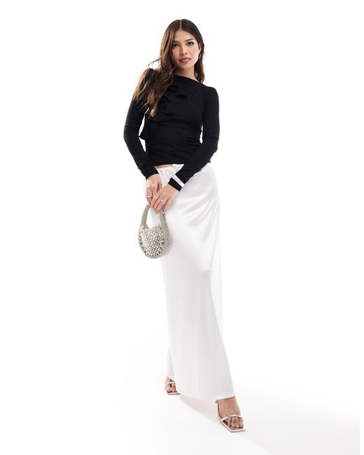 & Other Stories Black Jersey Long Sleeve Top With Ruffle Applique Detail