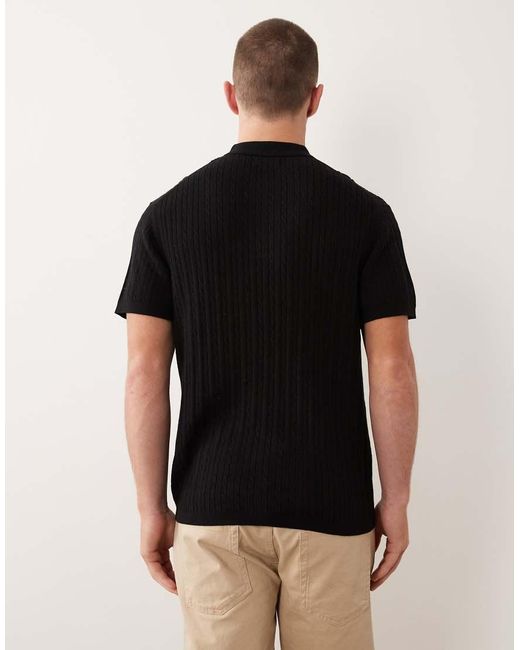 Jack & Jones Black Cable Knit Polo With Short Sleeves for men