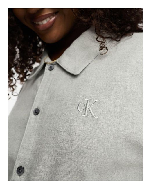 Calvin Klein White Lounge Flannel Button Down Shirt