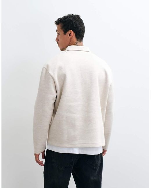 ASOS White Relaxed Quarter Zip Long Sleeve Polo for men