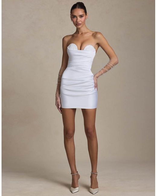 Oh Polly White Ruffle Detail Bandeau Midi Dress