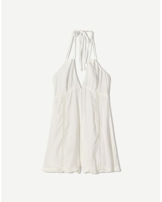 Bershka Playsuit Met Halternek En Strikdetail in het White