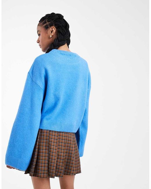 ASOS Blue Wide Sleeve Oversized Knitted Jumper