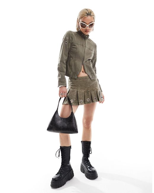 Collusion Green Co-ord Iconic Moto Jacket With Eyelets