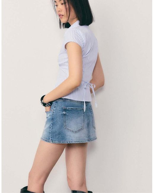 Stradivarius Blue Short Sleeve Shirt With Underbust Seam