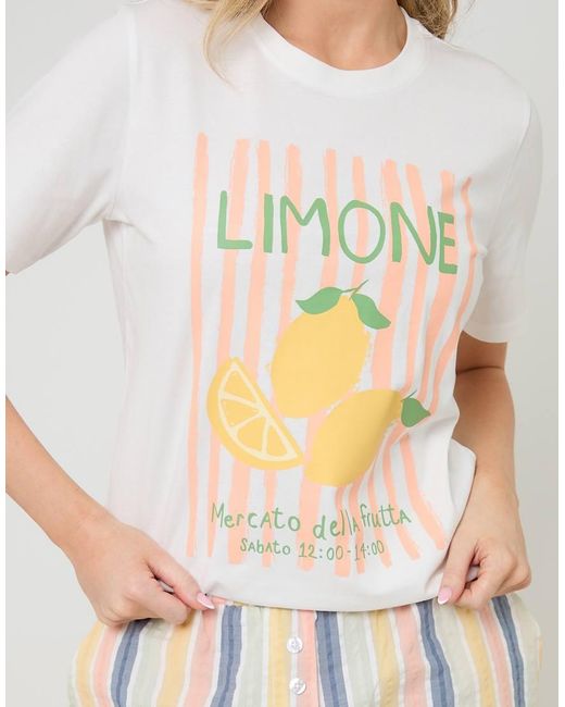 Threadbare Natural Lemonade Graphic Print Cotton Pyjamas (2-Piece Set)