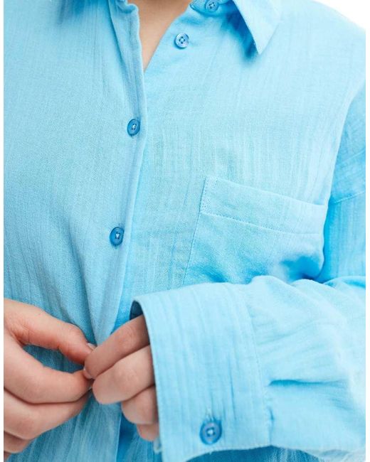 Camisa Extragrande De Algodón Texturizado De ASOS de color Blue