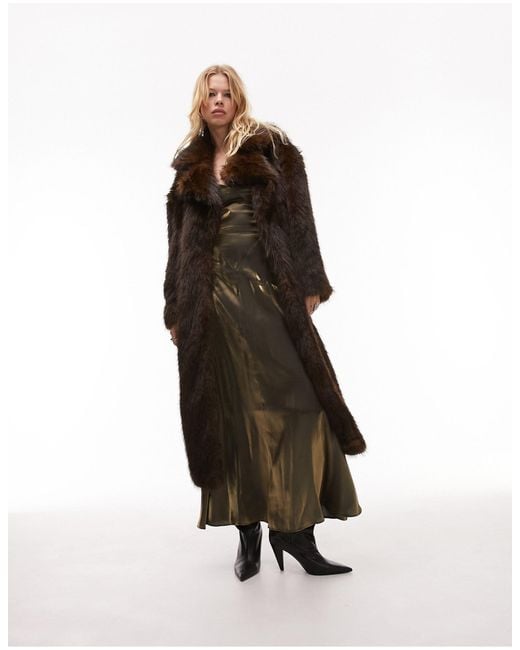 TOPSHOP Black Long-line Faux Fur Coat