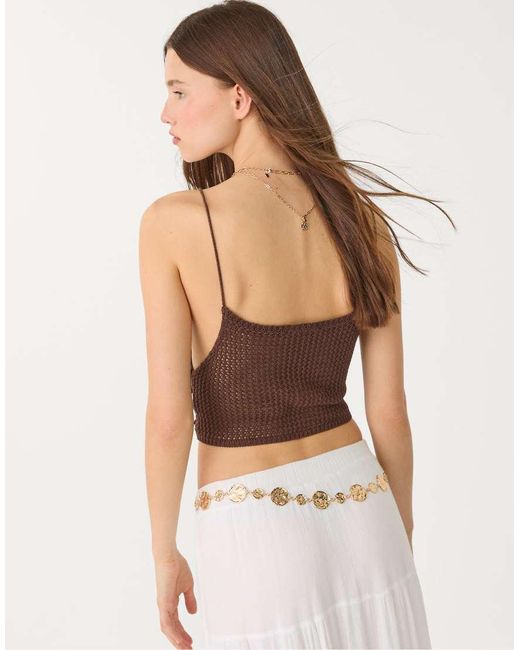 Stradivarius White Floral Crochet Top