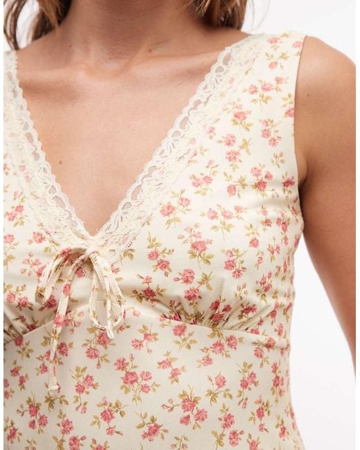 New Look Natural Ditsy Floral Lace Trim Mini Dress