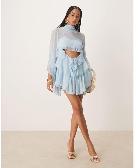 Bardot Blue Anyssa Ruffle Mini Dress