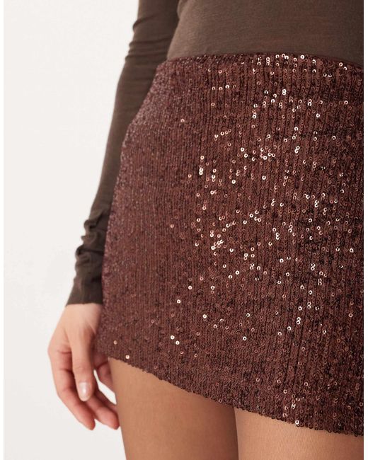 ASOS Brown Allover Sequin Micro Mini Skort
