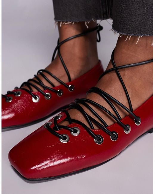 Public Desire Red Lace Up Shoes
