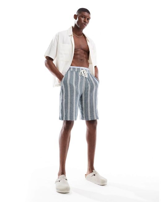 Pull&Bear Blue Rustic Pull On Shorts for men