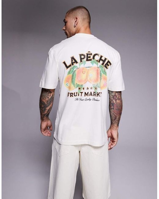 River Island Gray Fruit Market Back Print T-Shirt for men