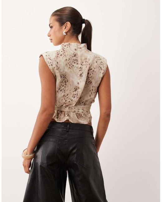 Lioness Blue Penthouse Funnel Neck Structured Tie Waist Top