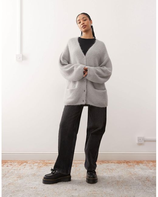 Monki 05913267 Monki Knitted Oversized Cardigan in Gray | Lyst