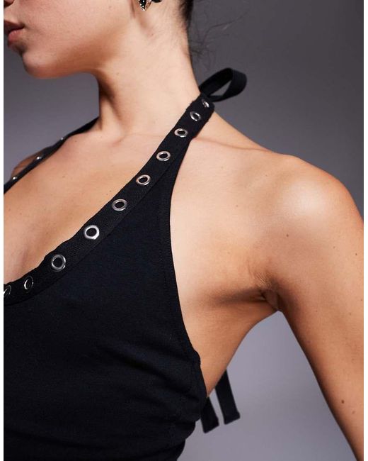 Fashionkilla Maxi-Jurk Met Halternek, Lage Ronde Hals Met Rand Met Oogjes En Lage Rug in het Blue