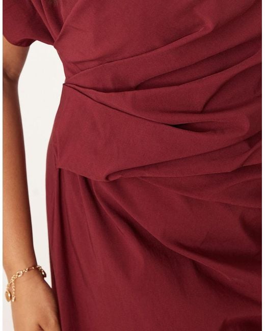 Vestido Corto Con Cuello Subido Y Diseño Plisado De Bengalina De Asos Design Curve-Naranja ASOS de color Red