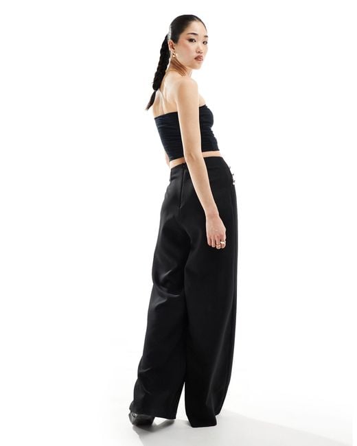 ASOS Black Tailored Wide Leg Trouser With Gold Button Detail