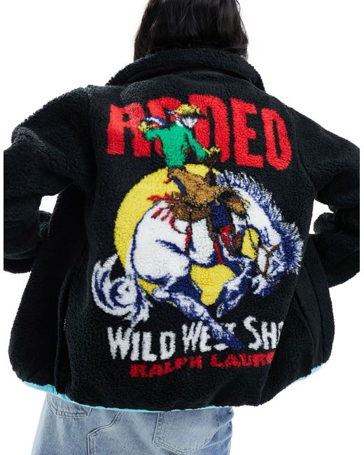 Polo Ralph Lauren Black Rodeo Back Print Sherpa Borg Jacket