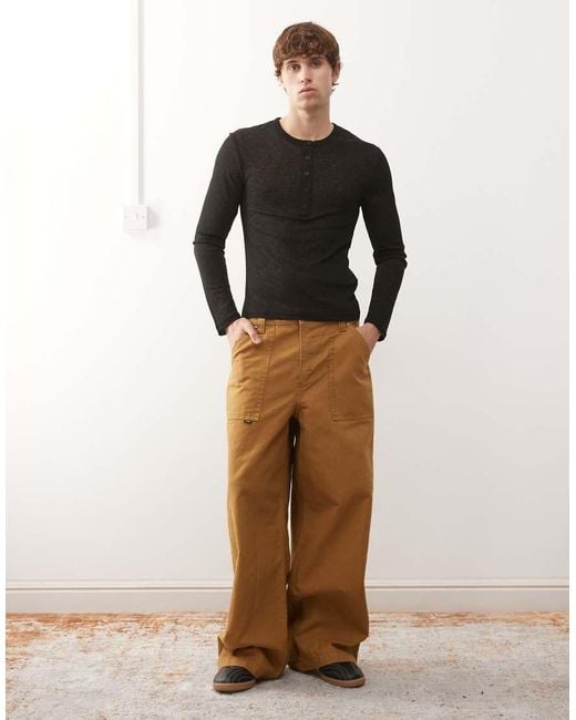 Collusion Henley T-Shirt Van Mesh Met Lange Mouwen En Knopen in het Black voor heren