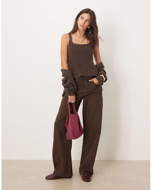 Mango Brown Cotton Strappy Boning Detail Peplum Co-ord Top